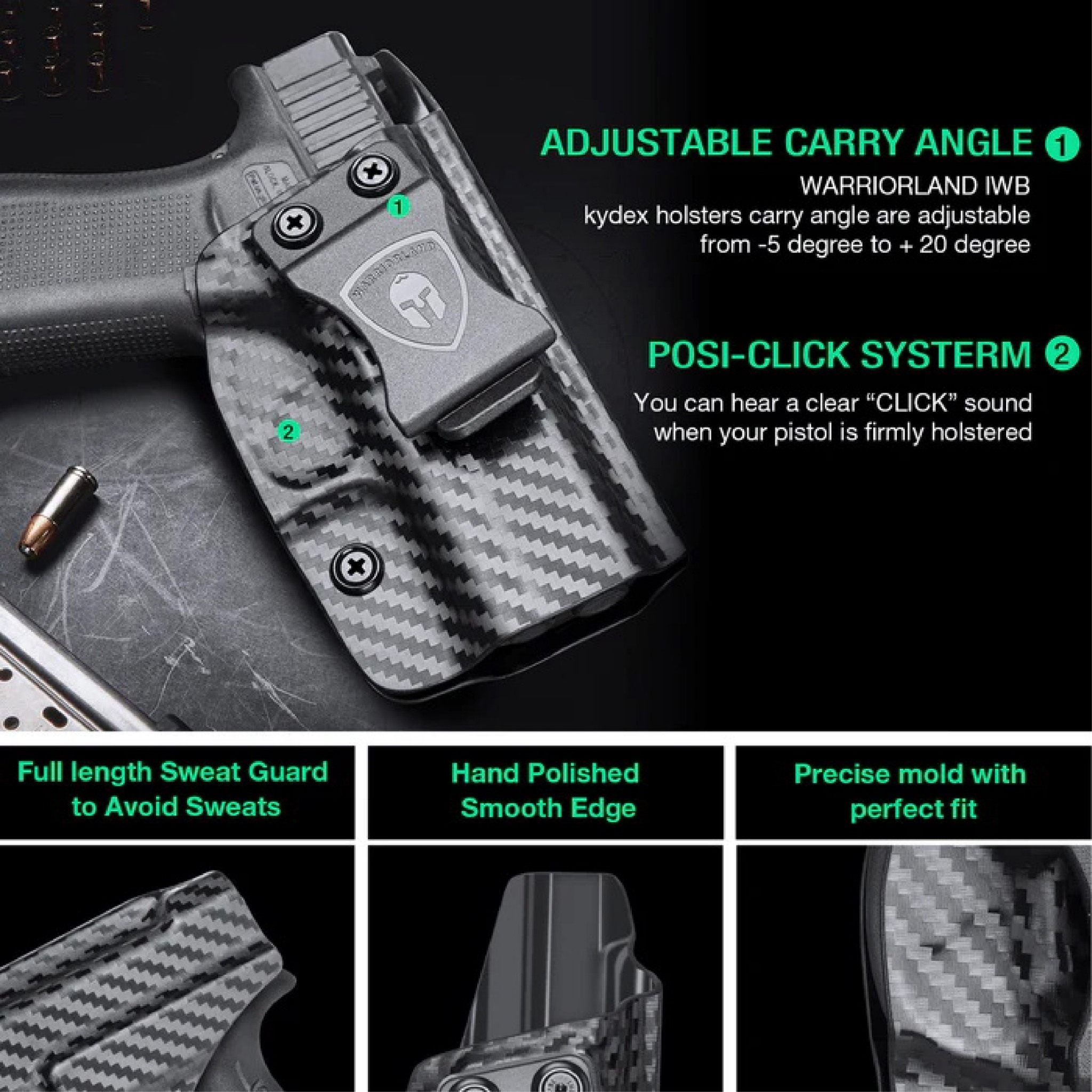 New. ซองพกใน Carbon Fiber Glock 43X MOS Warriorland Carbon Fiber Holster Glock 43X MOS ( Warriorland ) - ผลิตจาก Carbon Fiber คุณภาพสูง - แผ่นหนา 2 mm. แข็งแรงทนทา - ออกแบบให้ซองคลุมรอบโกร่งไก ป้องกันอุบัติเหตุ - ซองไม่เก็บความชื้น ทำความสะอาดง่าย - ปรับค