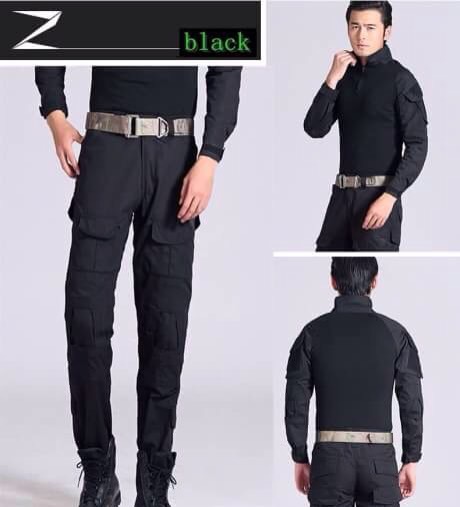 New.สีดำผู้ชายกองทัพทหารปืนเพนท์บอลยิงต่อสู้ Gen2 ยุทธวิธีกางเกงเสื้อที่มีแผ่นข้อศอกหัวเข่า สีดำ / ลายดิจิตอลทราย / ลายมัลติแคม / ลายดิจิตอลเขียว ไซร์ S / M / L / XL ราคาพิเศษ