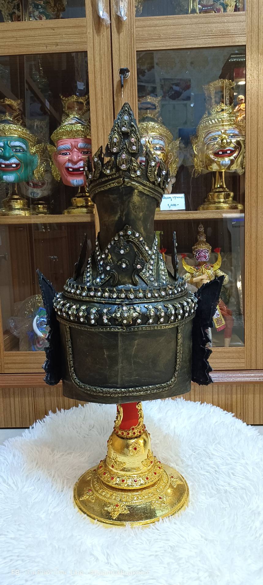 เศียรพ่อแก่ ปู่ฤาษีนารอท งานรมดำ ขนาดครอบ พร้อมฐานไม้อัดสีแดงฟรี