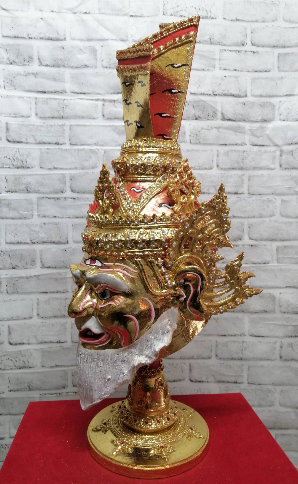 พ่อแก่ตาไฟ ขนาดครอบ พร้อมฐานไม้สีแดงฟรี