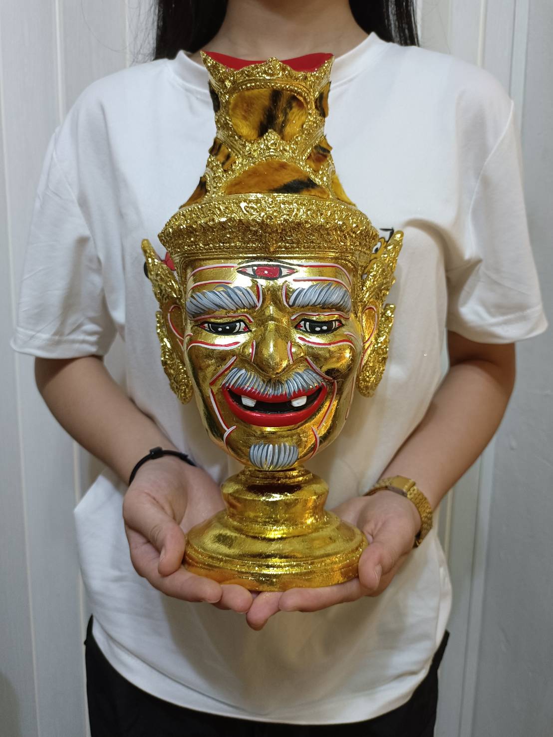 พ่อแก่ตาไฟ ขนาดผลส้มโอ พร้อมฐานปิดทอง