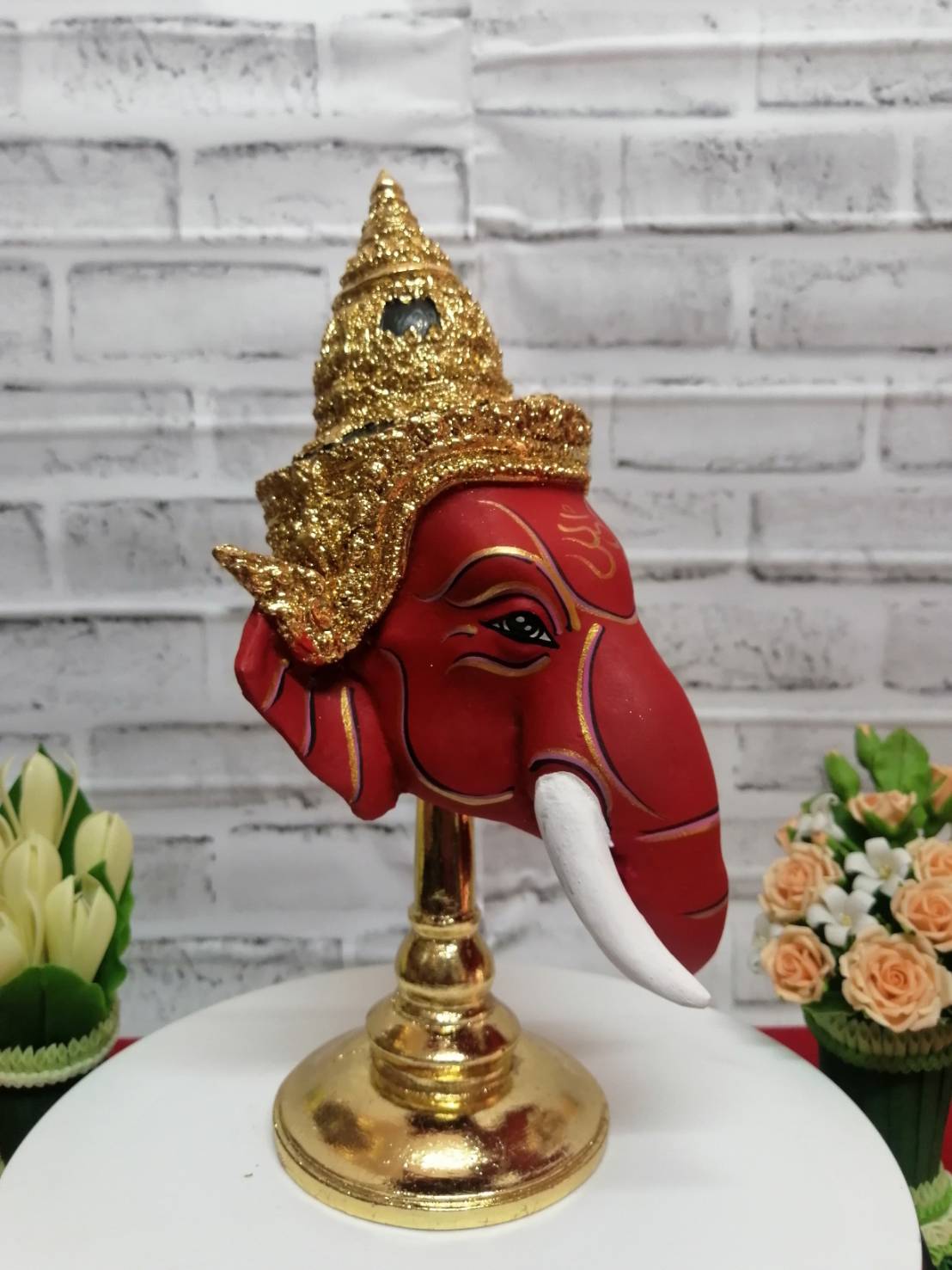 เศียรครู พระพิฆเนศ ขนาด 5 นิ้ว พร้อมฐานทอง (งานเรซิ่น) ทองเค