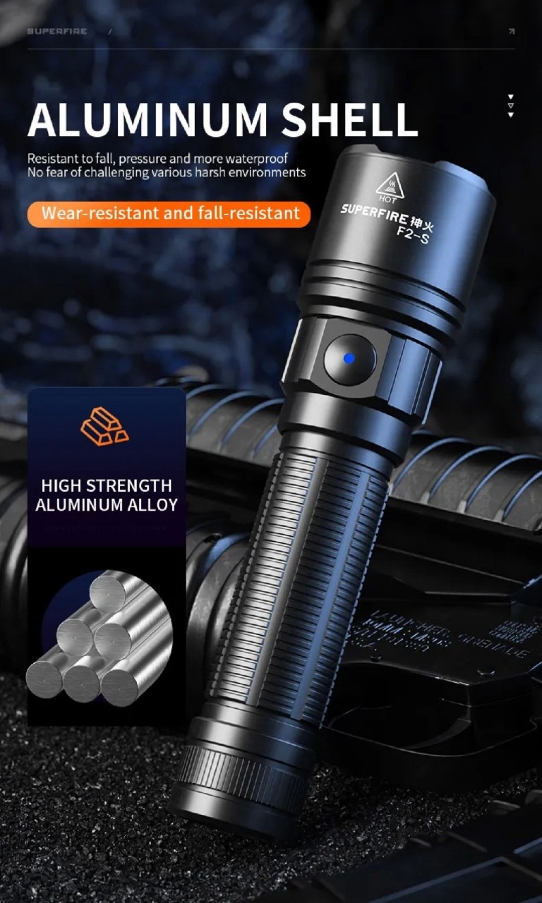 New. New.ไฟฉาย Supfire รุ่น F2-S 🔦 ตัวเรือนผลิตจาก 6061-T6 aviation aluminum 🔦 หลอด CREE XPE LED 15W 🔦 ความสว่างสูงสุด 700 Lumens 🔦 ระยะส่องสว่าง 220 เมตร 🔦 ใช้งานได้ยาวต่อเนื่องนาน 4 ชั่วโมง 🔦 ขนาดไฟฉาย 132