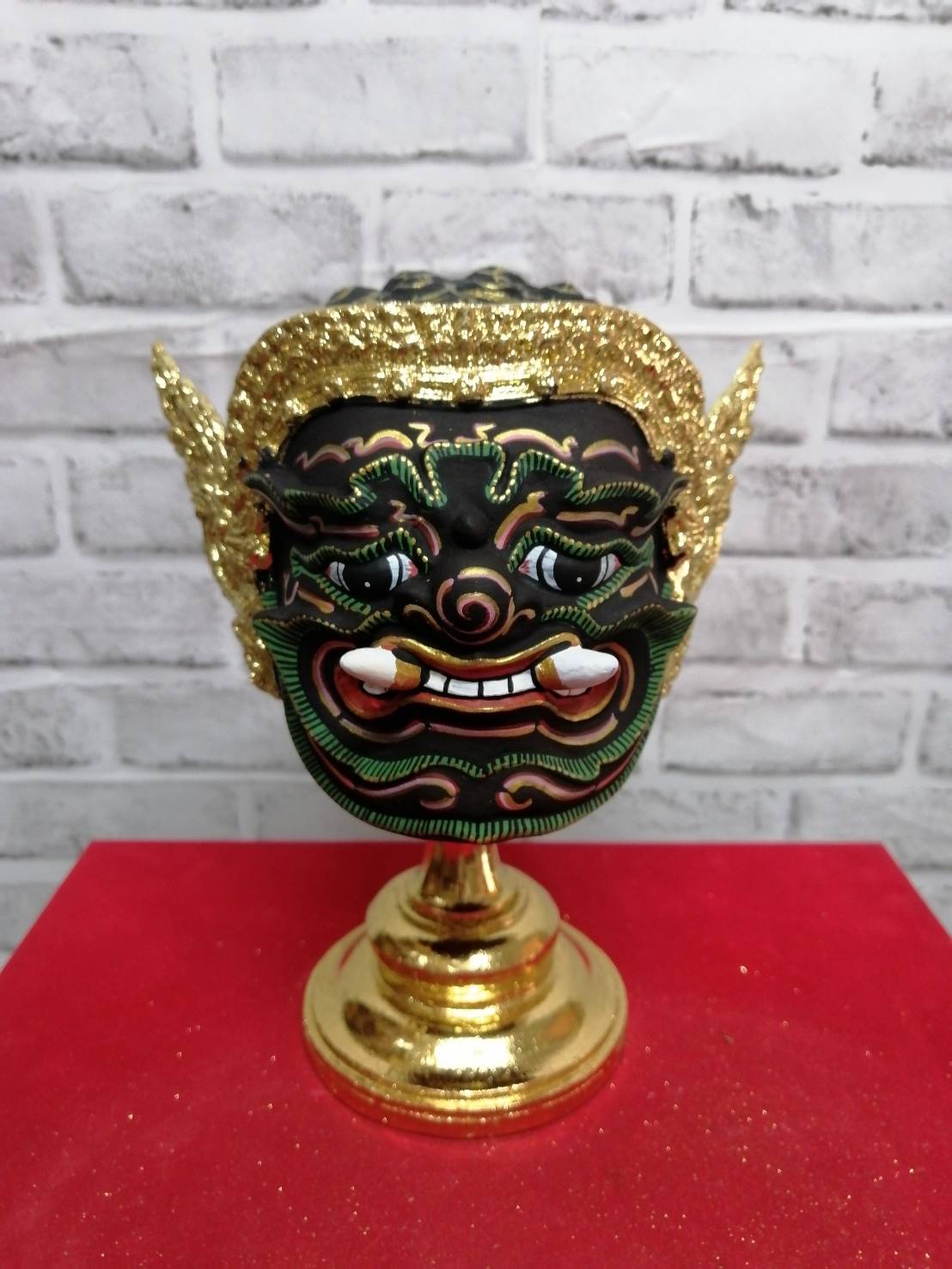 เศียรครู พระพิราพ (สีน้ำตาล) ขนาดผลส้มโอ พร้อมฐานปิดทอง