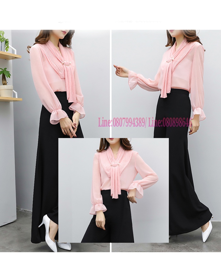 เสื้อชีฟองสไตน์เกาหลีพร้อมส่ง เสื้อชีฟองแต่งเกล็ดระบายด้านหน้า เสื้อทำงานเกาหลี เสื้อสมัครงาน ชุดสมัครงาน เสื้อใส่กับผ้าถุง เสื้อใส่กับผ้าซิ่น