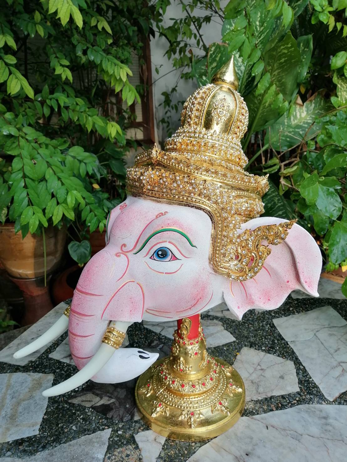 เศียรครู พระพิฆเนศ (หน้าสีชมพูอ่อน) ขนาดครอบ เกรดพรีเมี่ยม