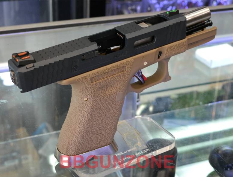 WE Glock19 Brand War (T2) เฟรมทราย สไลด์ดำ ท่อเงิน