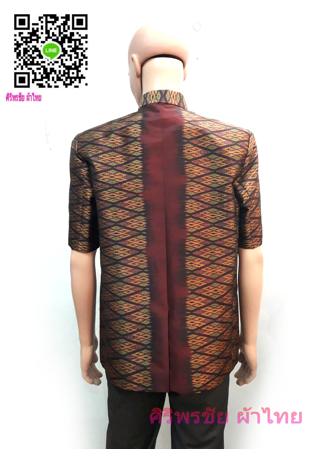 เสื้อสูทชายไหมแท้มัดหมี่ตีนแดง เสื้อสูทชายไหมแท้ สูทผ้าไทยชาย ซาฟารีผ้าไหมชาย สูทผ้าไหมมัดหมี่แท้สีแดงเลือดนกทอมือ5 สี