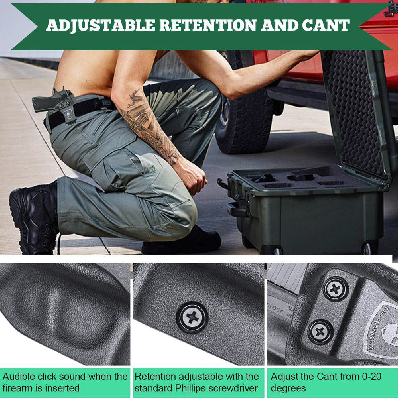 ซองปืนพกใน Kydex 1911 ( Warriorland ) IWB Kydex Holster (Serie B) Warriorland -ใช้สำหรับรุ่น Colt/ Kimber/ Springfield/ S&W/ Ruger/ Taurus/ Rock Island และรุ่น 1911 .45 ACP -ตัวซองผลิตจากแผ่น Kydex คุณภาพดี -ทำความสะอาดได้ง่าย ล้างคราบสกปรกออกง่าย -คงรูป