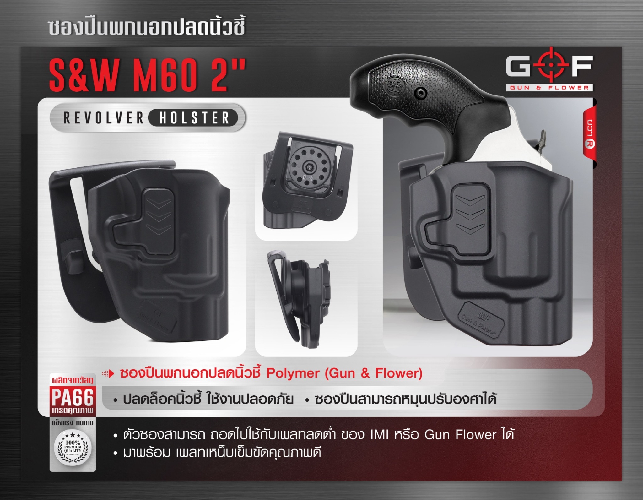New.ซองปืนพกนอก Polymer รุ่น S&W M60 2"