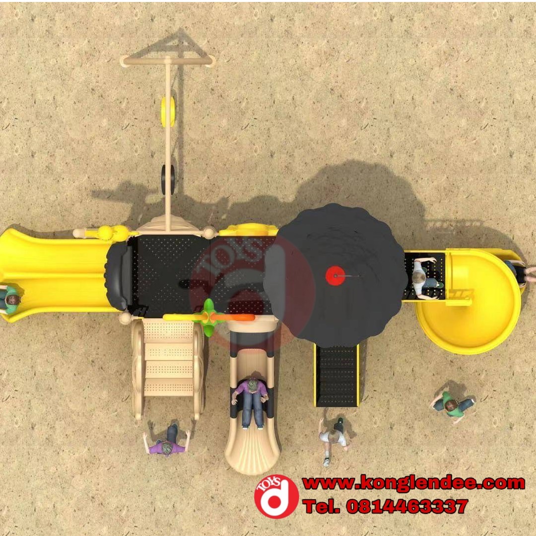 เครื่องเล่นสนาม ชุดปราสาทสามสไลด์พร้อมชิงช้า
