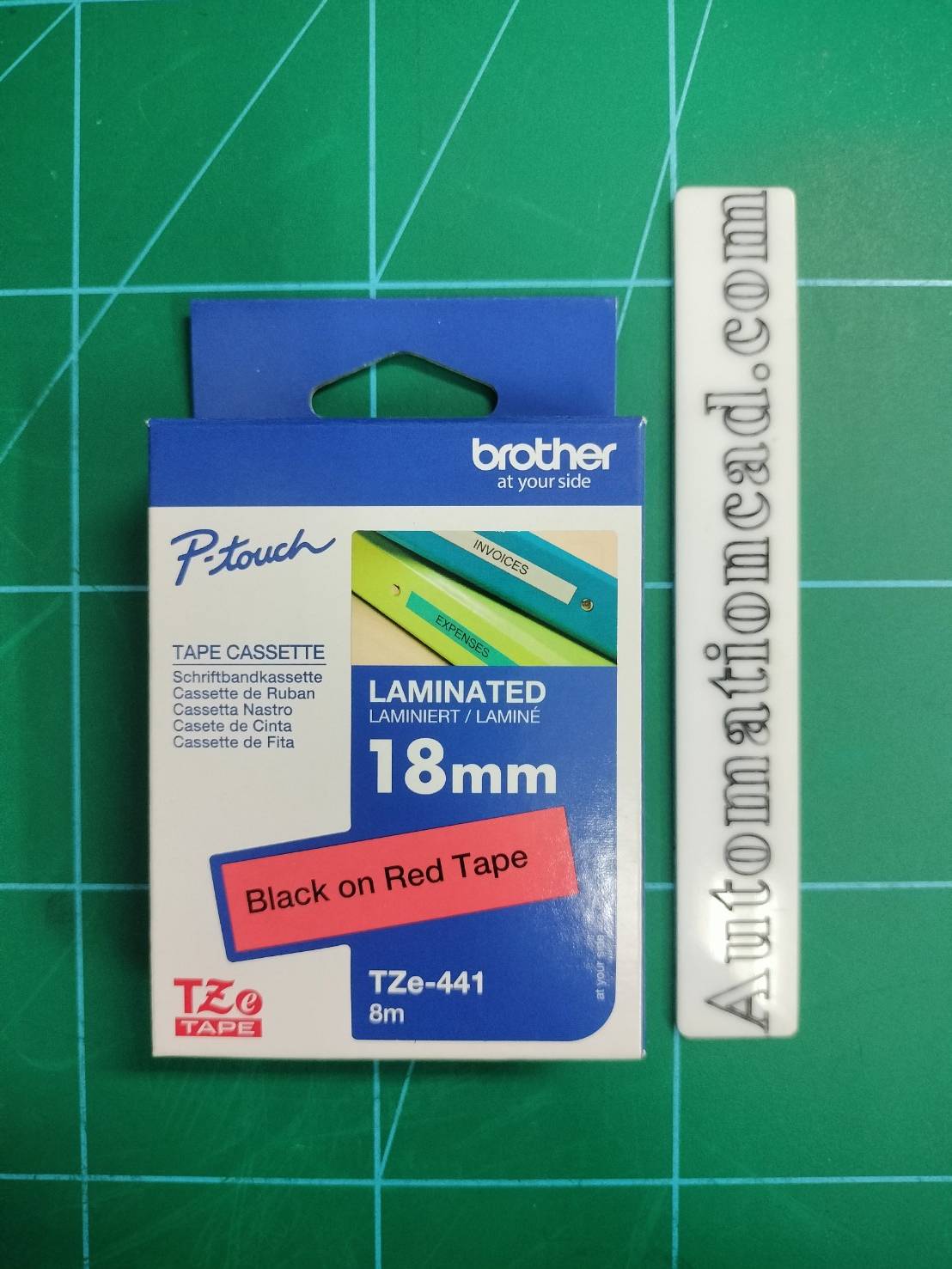 เทปพิมพ์อักษร TZE-441 ขนาด 18 มม. อักษรสีดำพื้นแดง แบบเคลือบพลาสติก Brother