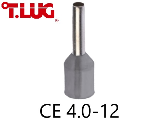ข้อต่อย้ำปลายสาย แบบเดี่ยวหุ้ม สีเทา CE4.0-12 TLUG ใช้กับสายไฟ 4sq.mm (100 ชิ้น/ห่อ)
