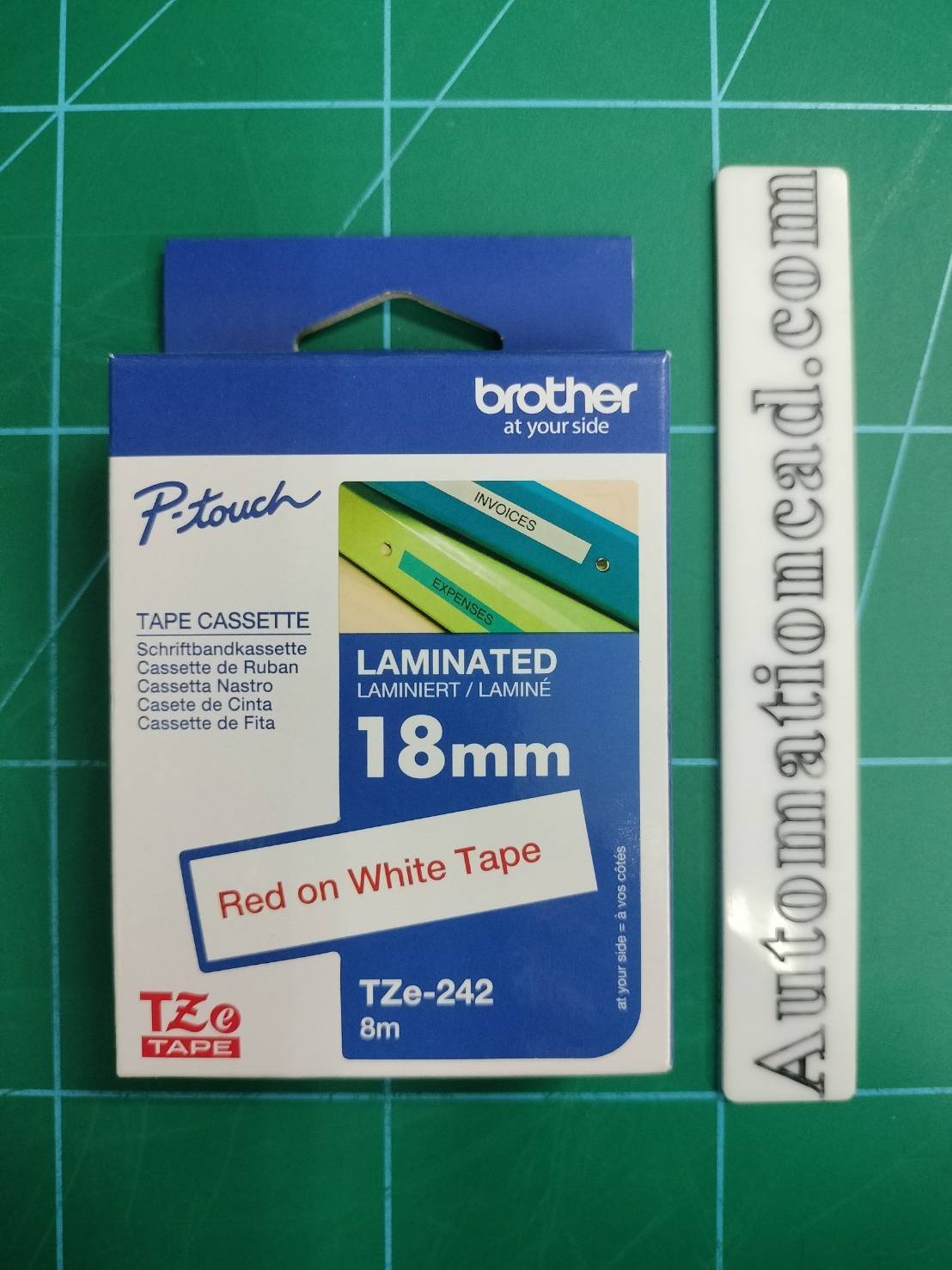 เทปพิมพ์อักษร TZE-242 ขนาด 18 มม. อักษรสีแดงพื้นขาว แบบเคลือบพลาสติก Brother