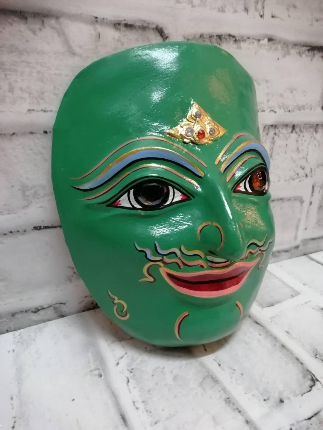 หน้ากากพระราม ใส่ตาแก้ว ปิดทอง ประดับเพชร
