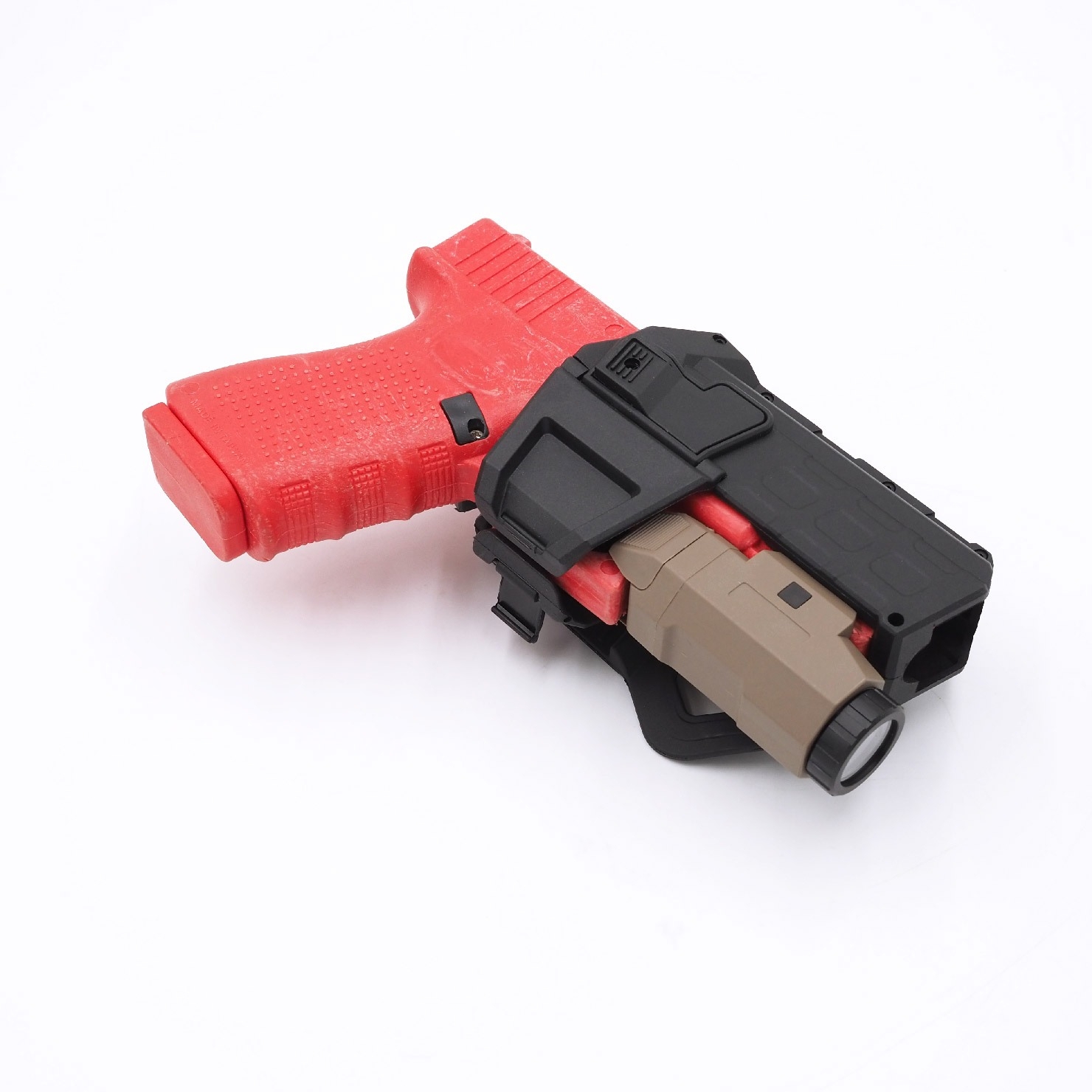 New. ซองปืน G19 ติดไฟฉาย/เลเซอร์ ( G19 Light Bearing Holster ) 🔨 ผลิตจาก Polymer เกรดคุณภาพ 🔨 สำหรับ G19 ที่ติดไฟฉาย/เลเซอร์ ได้ทุกชนิด 🔨 ปลดล็อคนิ้วชี้ ใช้งานปลอดภัย ( ล็อคกับช่องคัดปลอก ) 🔨 ด้านหลังเป็นเพลทเหน็บเข็มขัด