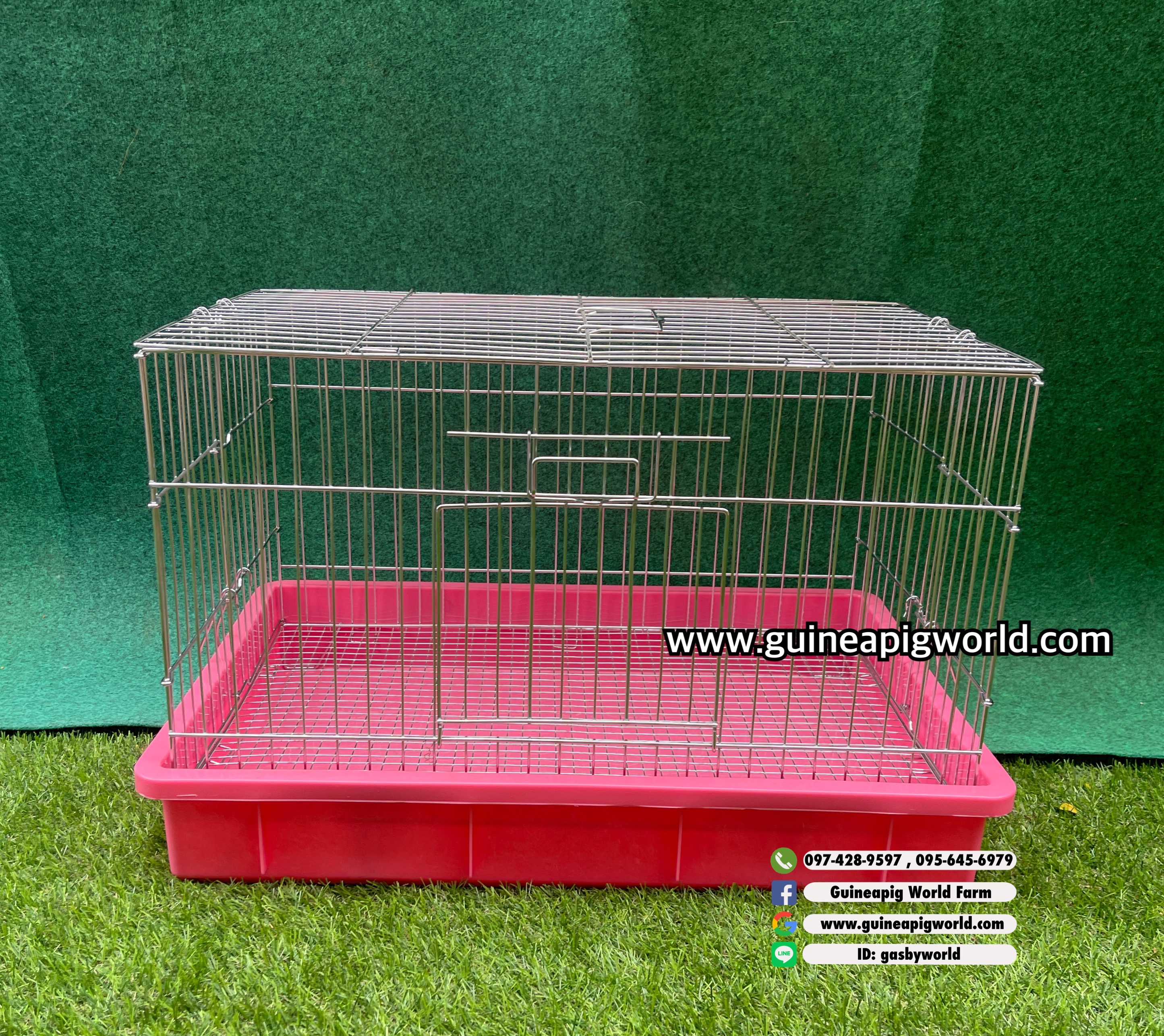 T3K กรงชุบโครเมี่ยมพับได้มีพื้นตระแกรง ขนาดประมาณ W.42xL.61xH.38 cm.(มีถาดสีน้ำเงินและสีชมพู)