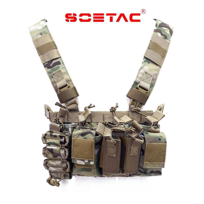 ✴✴ D3 Chest Rig ✴✴ - ผลิตจากผ้า Cordura 500D กันน้ำ - น้ำหนักเบา เพียง 0.45 kg ใส่สบาย - มีช่องใส่แม็กกาซีนปืน M4/M16 ได้มากถึง 4 ช่อง - มีช่องใส่ แม็กกาซีนปืนสั้น/ไฟฉาย ได้ 2 ช่อง - มีกระเป๋าเอนกประสงค์ 3 ช่อง - Quick Release