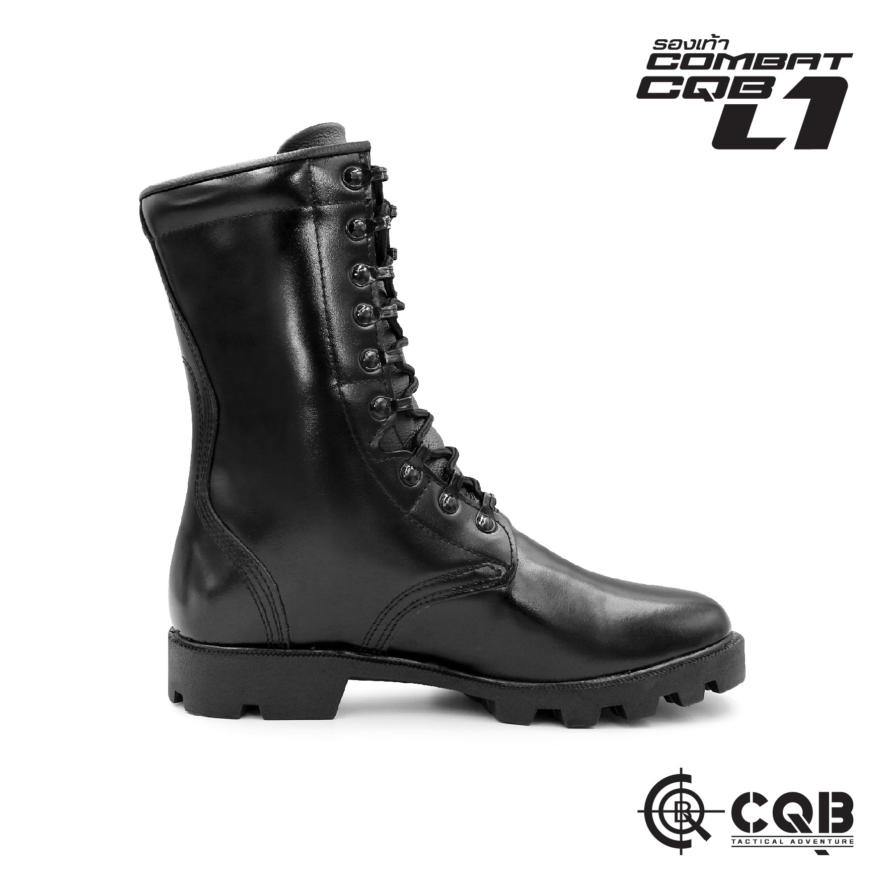 รองเท้า Combat CQB รุ่น L1# รองเท้าคอมแบท หนังวัวแท้ ออกแบบมาเพื่อรองรับ ขนาด และ รูปร่างเท้าของ คนไทย ทรงเรียวสูง แต่ไม่บีบรัดหน้าเท้า 🚩ตาไก่ปลดไว 9 รู ความสูงจากพื้น 10 นิ้ว 🚩น้ำหนักเบา หนังมีความนุ่มใส่สบาย 🚩รองพื้นนิ่ม ใส่ไม่เจ
