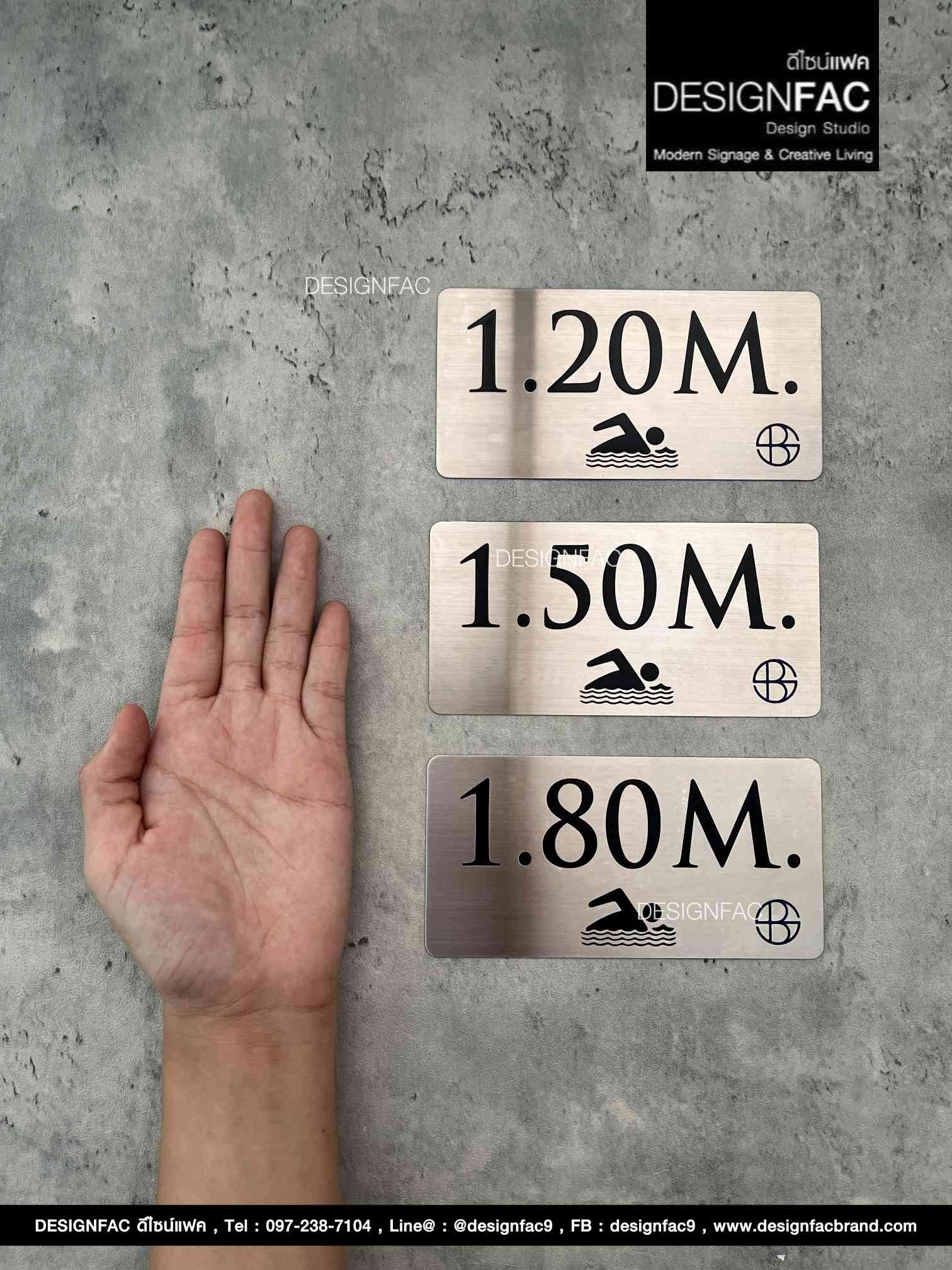 ป้ายสแตนเลสกัดกรด ป้ายความลึกสระว่ายน้ำ ทนต่อสภาพอากาศ สไตล์โมเดิร์น