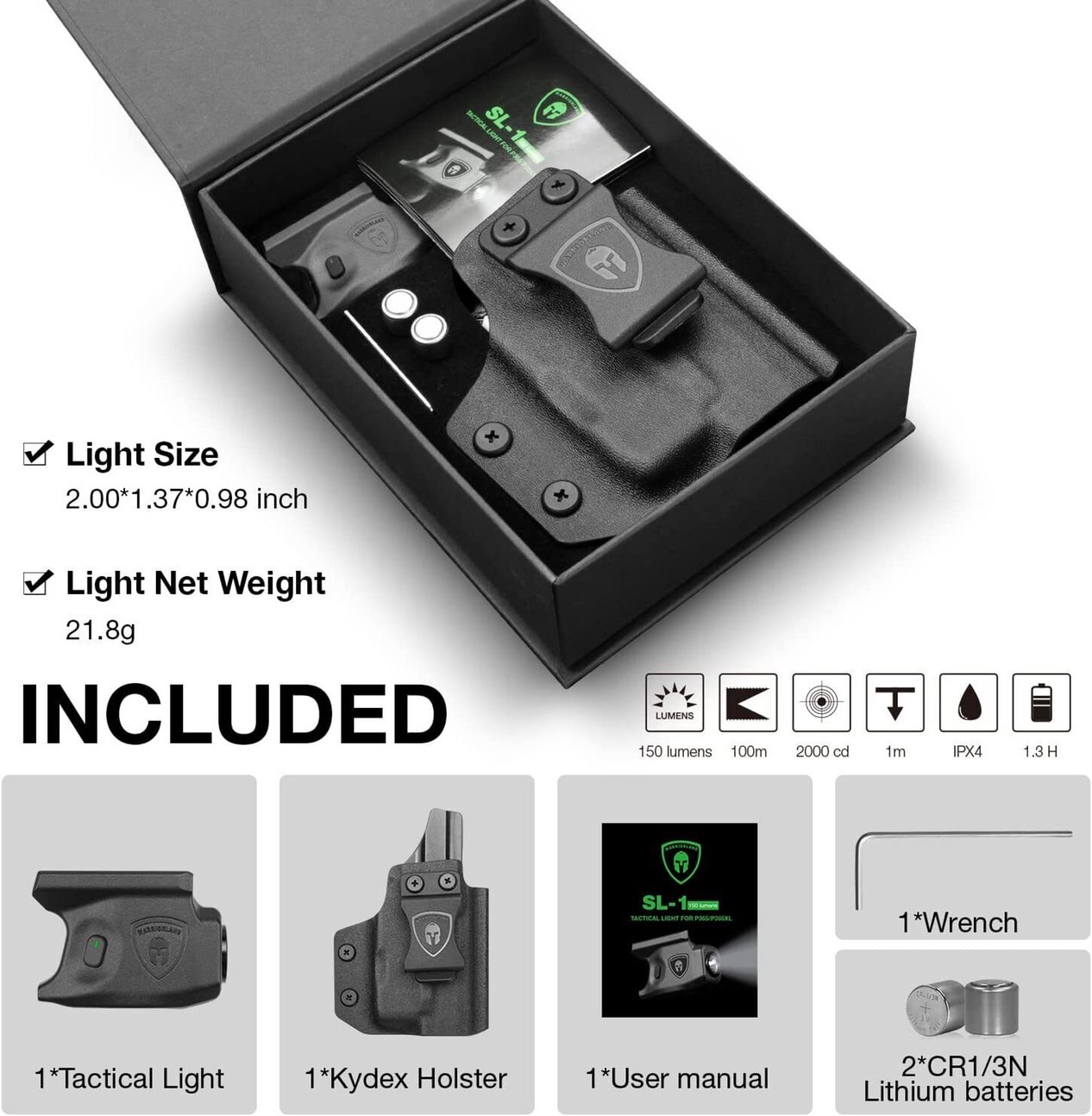 New.ไฟฉายติดปืน Sig Sauer P365 + ซองปืนพกใน Kydex ยี่ห้อ Warriorland รุ่น SL-1 + Kydex Holster