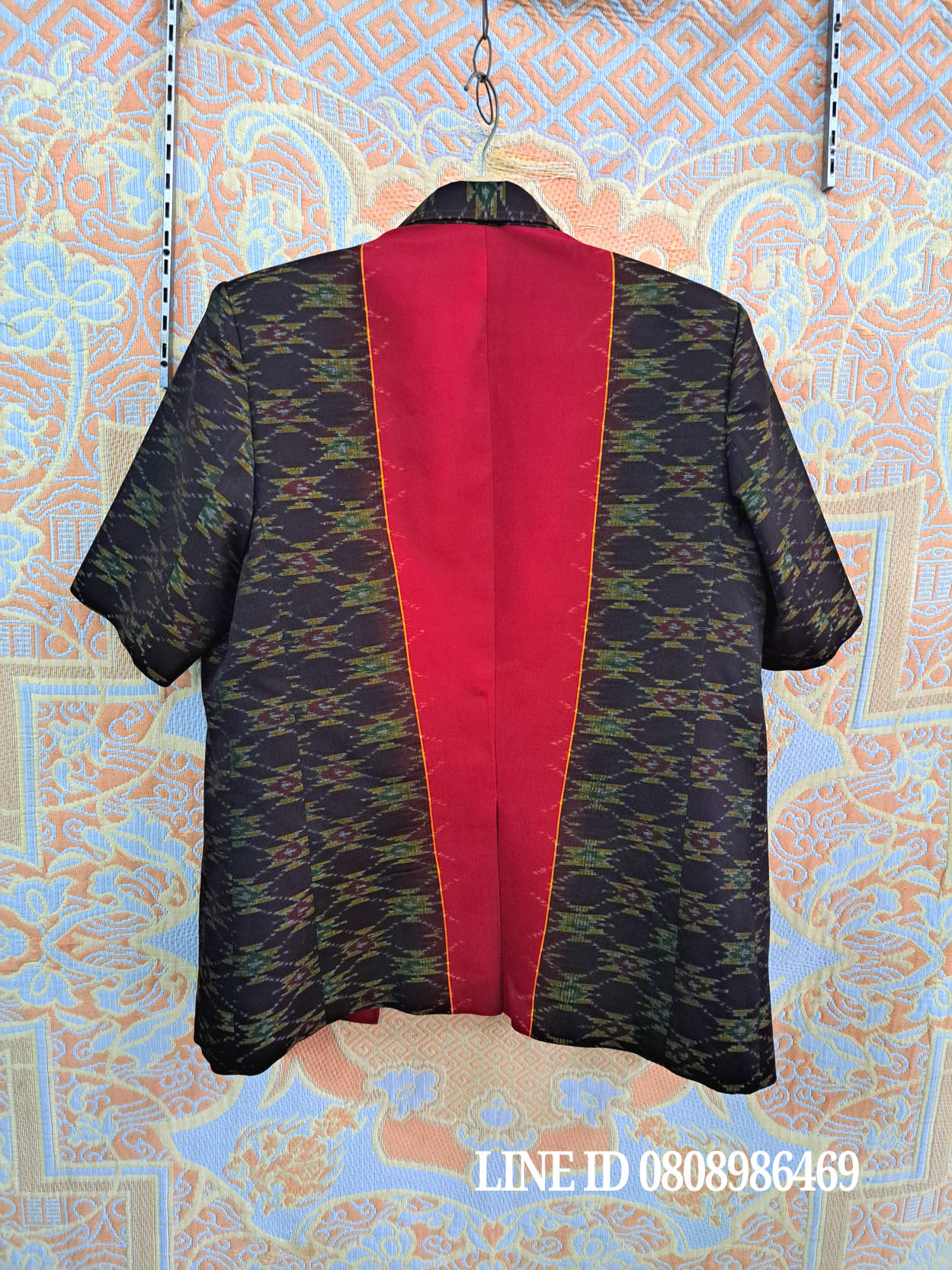 เสื้อสูทชายผ้าฝ้ายมัดหมี่แท้มัดหมี่ตีนแดงทอมือ เสื้อสูทชายฝ้ายแท้ สูทผ้าไทยชาย ซาฟารีผ้าไหมชาย สูทผ้าฝ้ายมัดหมี่ตีนแดง,สูทผ้าไทย ซาฟารีชาย ตามภาพ XL