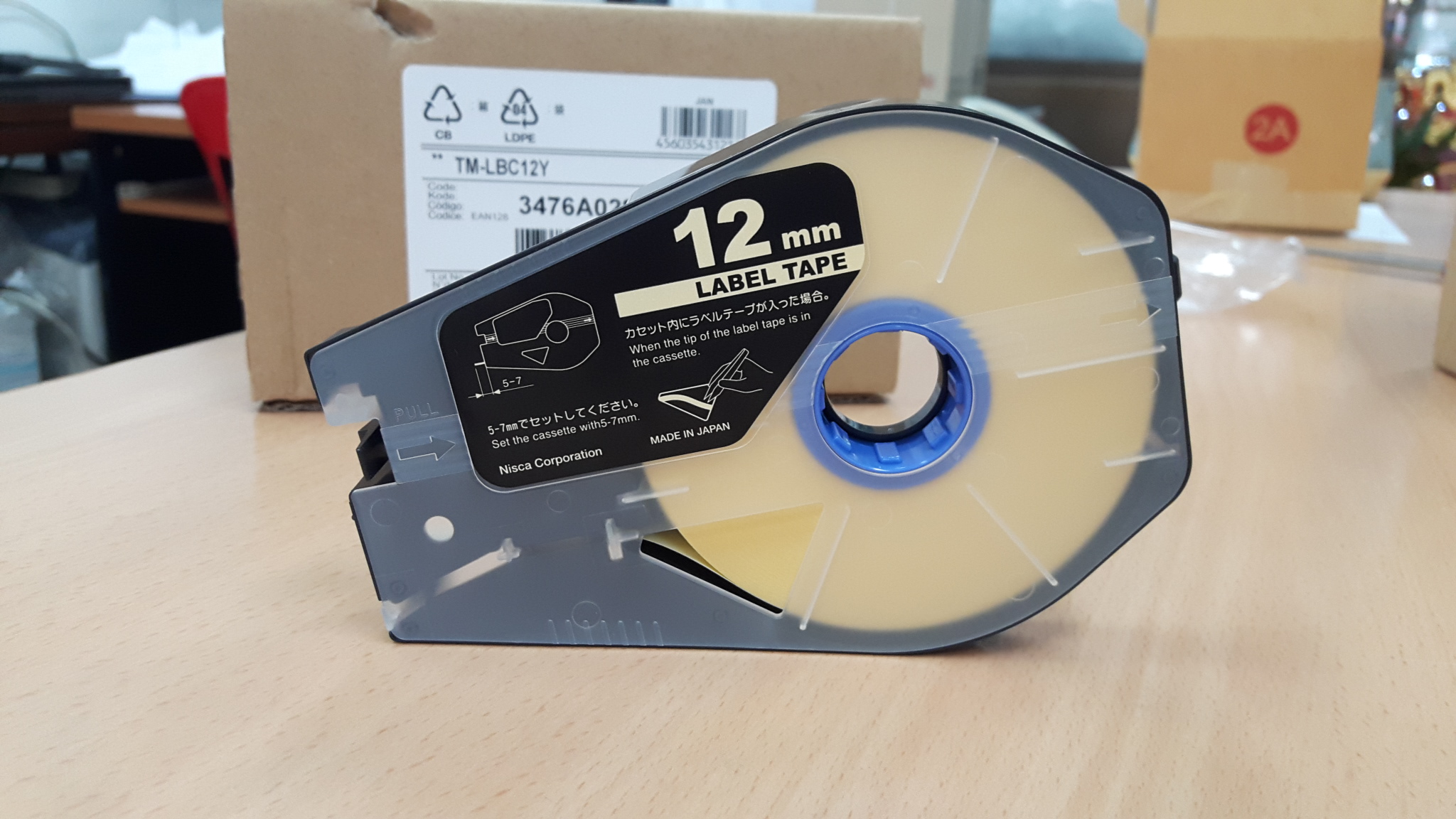 สติ๊กเกอร์ Label 12mm. Yellow เครื่องพิมพ์ CANON รุ่น MK1500 MK2600 MK1100 M-1std 3476A028
