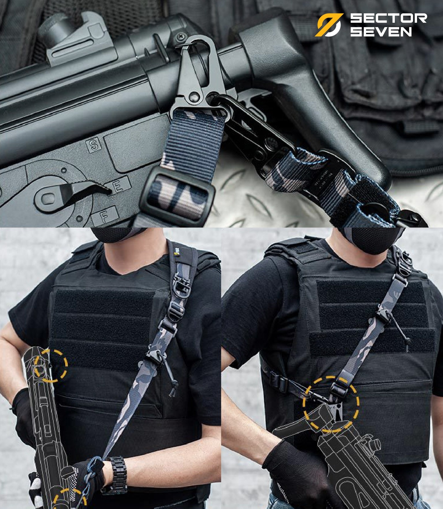 สายสะพาย 2 จุด Sector Seven ( Sector Seven Two Point Sling ) 📌ผลิตจากผ้า Cordura 1000D 📌สาย 2 จุดแบบเอนกประสงค์ปรับใช้งานกับ M16, M4, ลูกกรด, ลูกซอง และอื่นๆ ได้ 📌มี Quick Pull Adjust buckle ปรับระยะและตำแหน่งการใช้งานได้สะดวก และร
