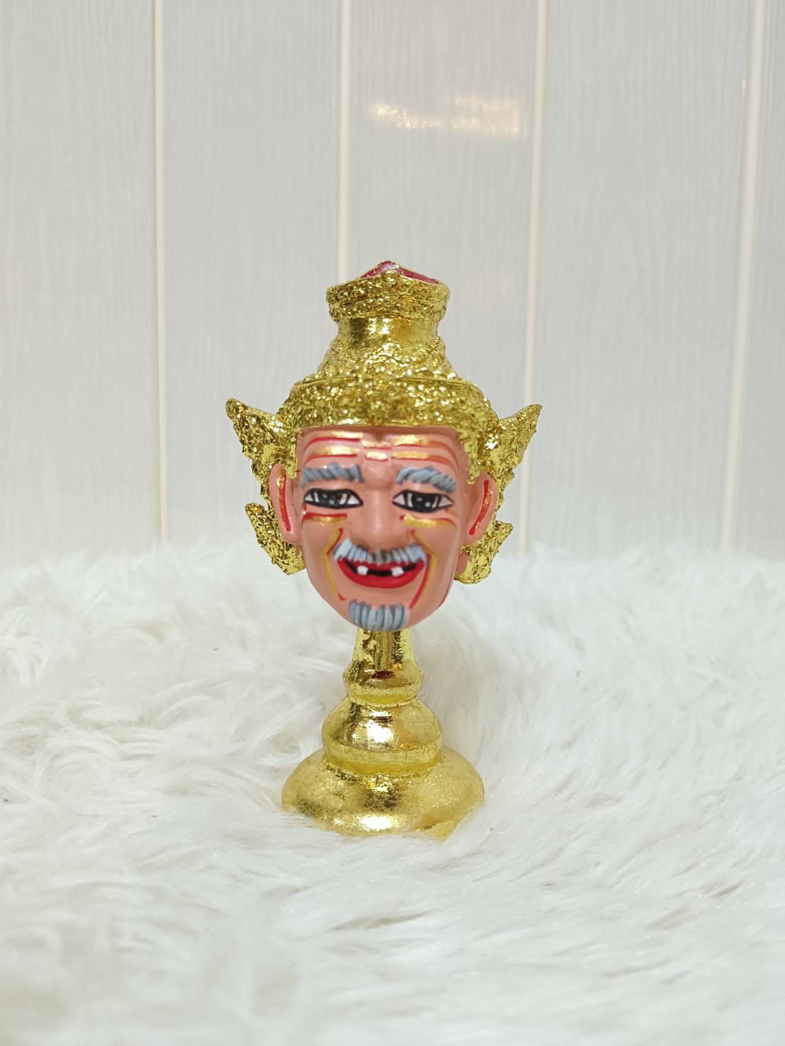 เศียรครู พ่อแก่ ฤาษี (หน้าสีเนื้อ) ขนาดจิ๋ว พร้อมฐานปิดทอง