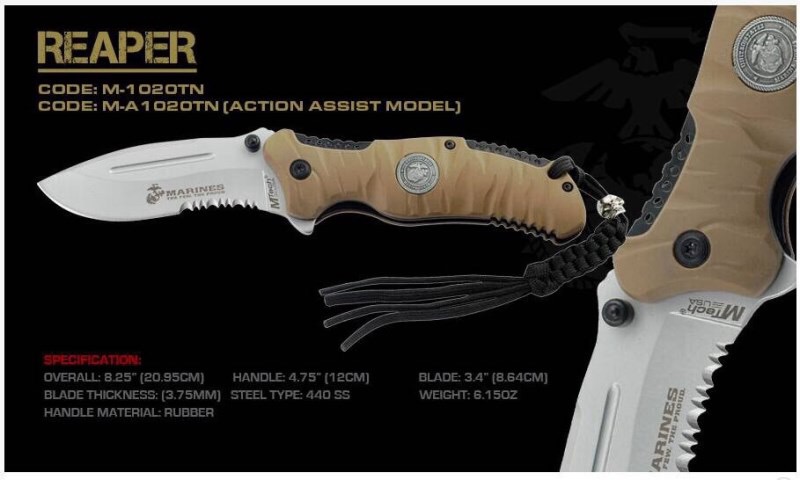 New.มีด Usmc Reaper ใบมีดทำจากเหล็ก 440c as เป็นเหล็กกล้าปลอดสนิม ทนต่อการเสียดสีสูงและทนต่อการกัดกร่อนได้ดี ใบมีดหนา 3.25 มม. ด้ามมีดเป็นยางสังเคราะห์ กระชับมีไม่ลื่นหลุดง่าย เป็นมีดที่ได้รับการอนุญาติให้ผลิตโดยนาวิกโยธินสหรัฐฯ ราคาพิเศษ