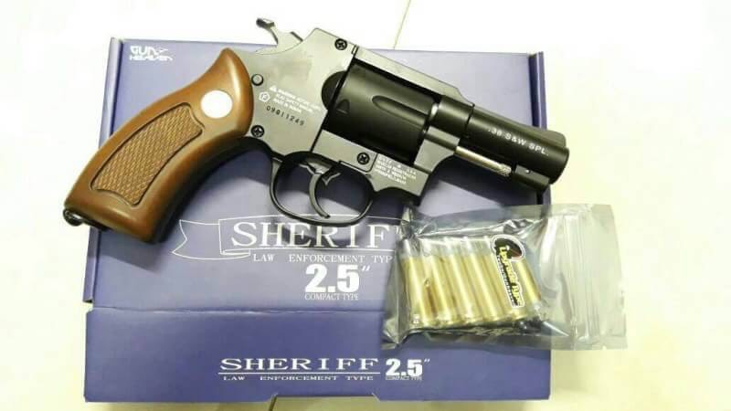 New.Gun Heaven (Win Gun) Sheriff M36 2.5 inch 6mm Co2 Revolver (Brown Grip) - Silver ราคาพิเศษ