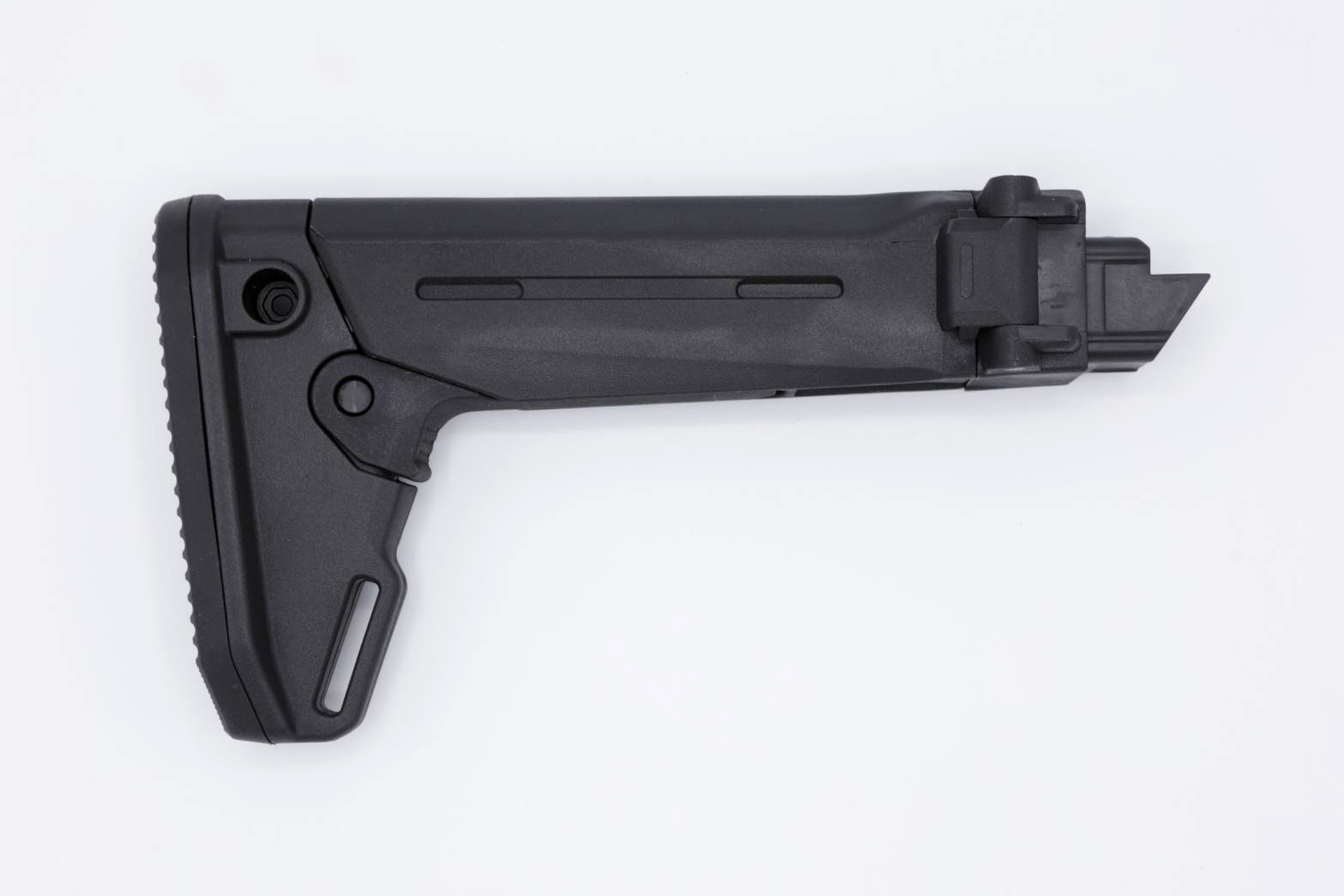 New. พานท้าย AK ทรง Magpul รุ่น Zhukov-S - ผลิตจากโพลิเมอร์เนื้อหนา - ทนทาน - ติดตั้ง่าย - สามารถติดตั้งกับตระกูล AK ได้ทุกรุ่น - สามารถยืดหดได้ 5 ระดับ - สามารถพับพานท้ายได้ (บานพับแข็งแรงไม่คลอน) - มีรูสำหรับติดตั้งหูกระวิน (QD) 3 จุด - มีรูสำหรับร้อยสา