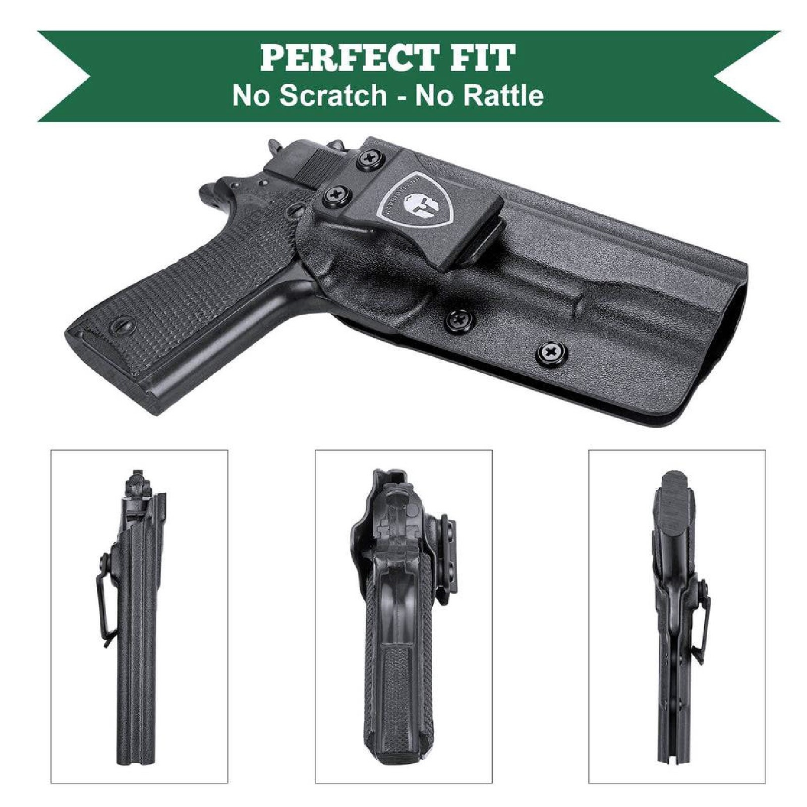 ซองปืนพกใน Kydex 1911 ( Warriorland ) IWB Kydex Holster (Serie B) Warriorland -ใช้สำหรับรุ่น Colt/ Kimber/ Springfield/ S&W/ Ruger/ Taurus/ Rock Island และรุ่น 1911 .45 ACP -ตัวซองผลิตจากแผ่น Kydex คุณภาพดี -ทำความสะอาดได้ง่าย ล้างคราบสกปรกออกง่าย -คงรูป