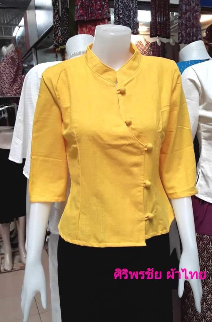 #เสื้อผ้าไทยพื้นเมืองสีเหลืองคอจีน #เสื้อผ้าฝ้ายสีเหลืองคอจีน #เสื้อทำงานผ้าไทยทยสีเหลืองคอจีน #เสื้อผ้าฝ้ายสีเหลือง #เสื้อเหลืองร10 เหลือง L=40