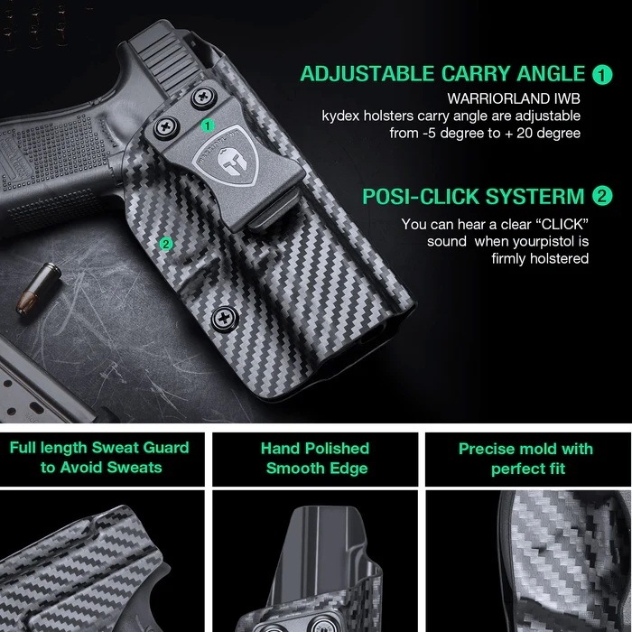 New. ซองพกใน Carbon Fiber Glock 19 Warriorland Carbon Fiber Holster Glock 19 ( Warriorland ) - ผลิตจาก Carbon Fiber คุณภาพสูง - แผ่นหนา 2 mm. แข็งแรงทนทา - ออกแบบให้ซองคลุมรอบโกร่งไก ป้องกันอุบัติเหตุ - ซองไม่เก็บความชื้น ทำความสะอาดง่าย - ปรับความกระชับข