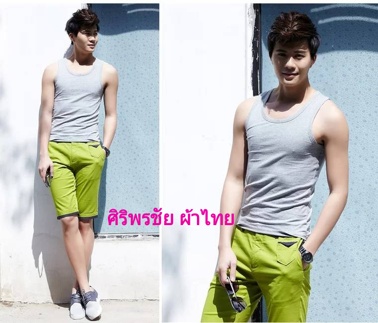 เสื้อผู้ชายคลาสสิกกล้าม ใส่แล้วท็อปส์เพียวสีขาวดำ หยุ่นผ้าฝ้ายไลคร่าเสื้อยืดเสื้อกล้าม เสื้อยืดเกาหลีคอวีชาย เทา