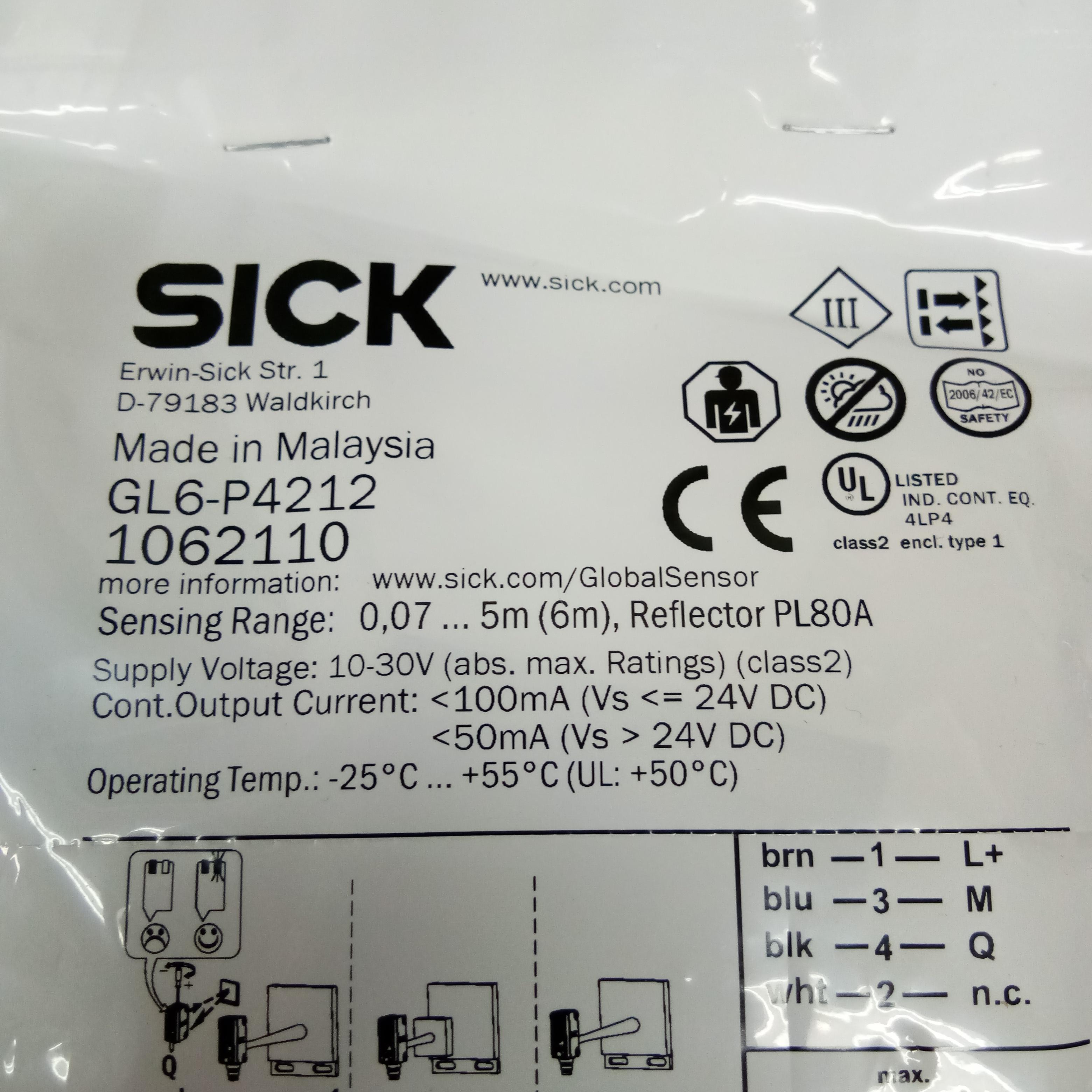 Photosensor โฟโต้เซนเซอร์ แบบสะท้อน SICK Retroreflective ระยะตรวจจับ 6 m