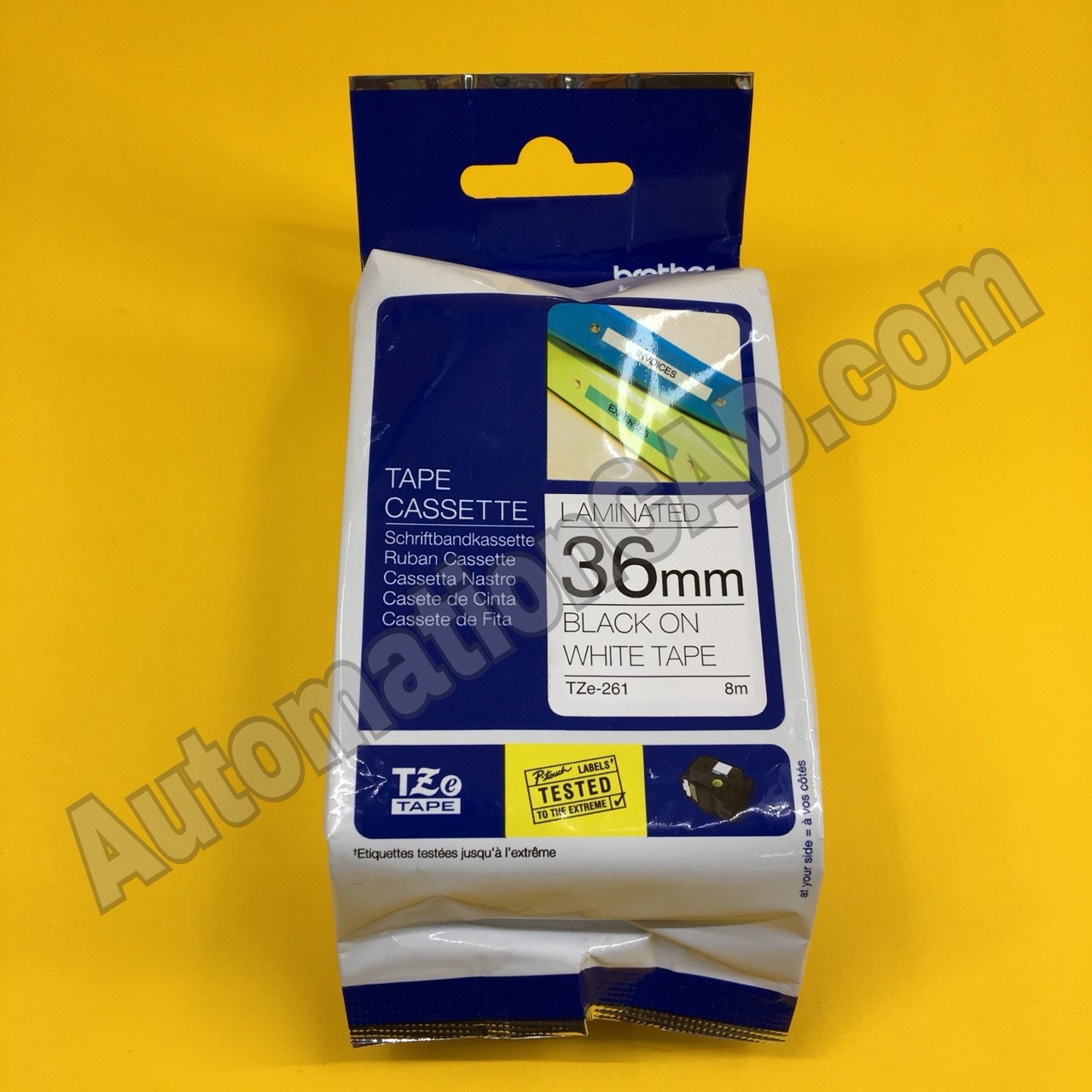 เทปพิมพ์อักษร TZE-261 ขนาด 36 มม. อักษรสีดำพื้นขาว แบบเคลือบพลาสติก Brother