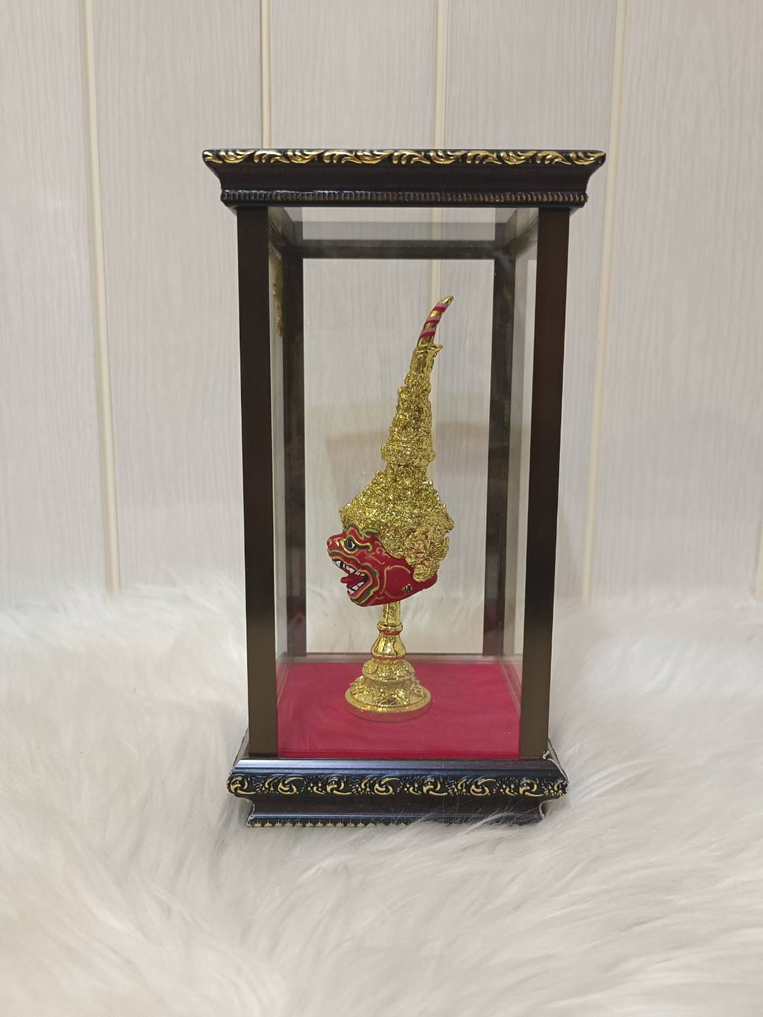 หัวโขนจิ๋ว สุครีพ พร้อมตู้โชว์ กระจกลายไทย