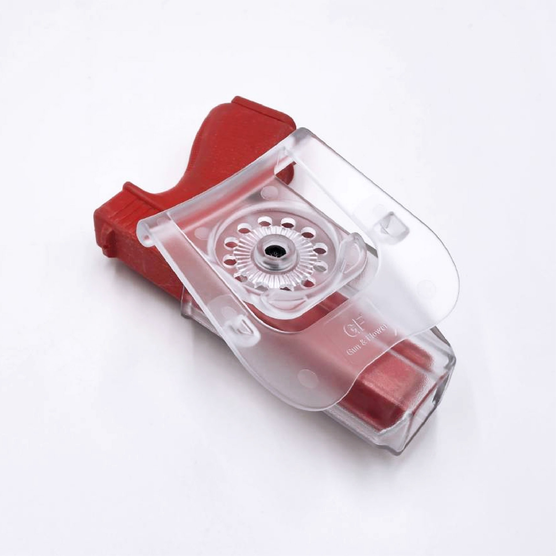 New.ซองปืนพกนอกชนิดใส Glock19 ( Gun&Flower OWB G19 Clear Holster ) 🔖ผลิตจากวัสดุ Polymer ชนิดใส แข็งแรง ทนทาน 🔖พกนอก ปลดล็อคนิ้วชี้ ใช้งานปลอดภัย 🔖ซองปืนสามารถหมุนปรับองศาได้ 🔖ตัวซองสามารถใช้กับเพลทลดต่ำของ IMI หรือแบรนด์อื