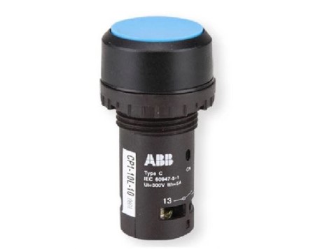 ปุ่มกด ABB 1NO+1NC สวิตซ์กดเด้งกลับ สีน้ำเงิน รู 22 mm Push Button Switch