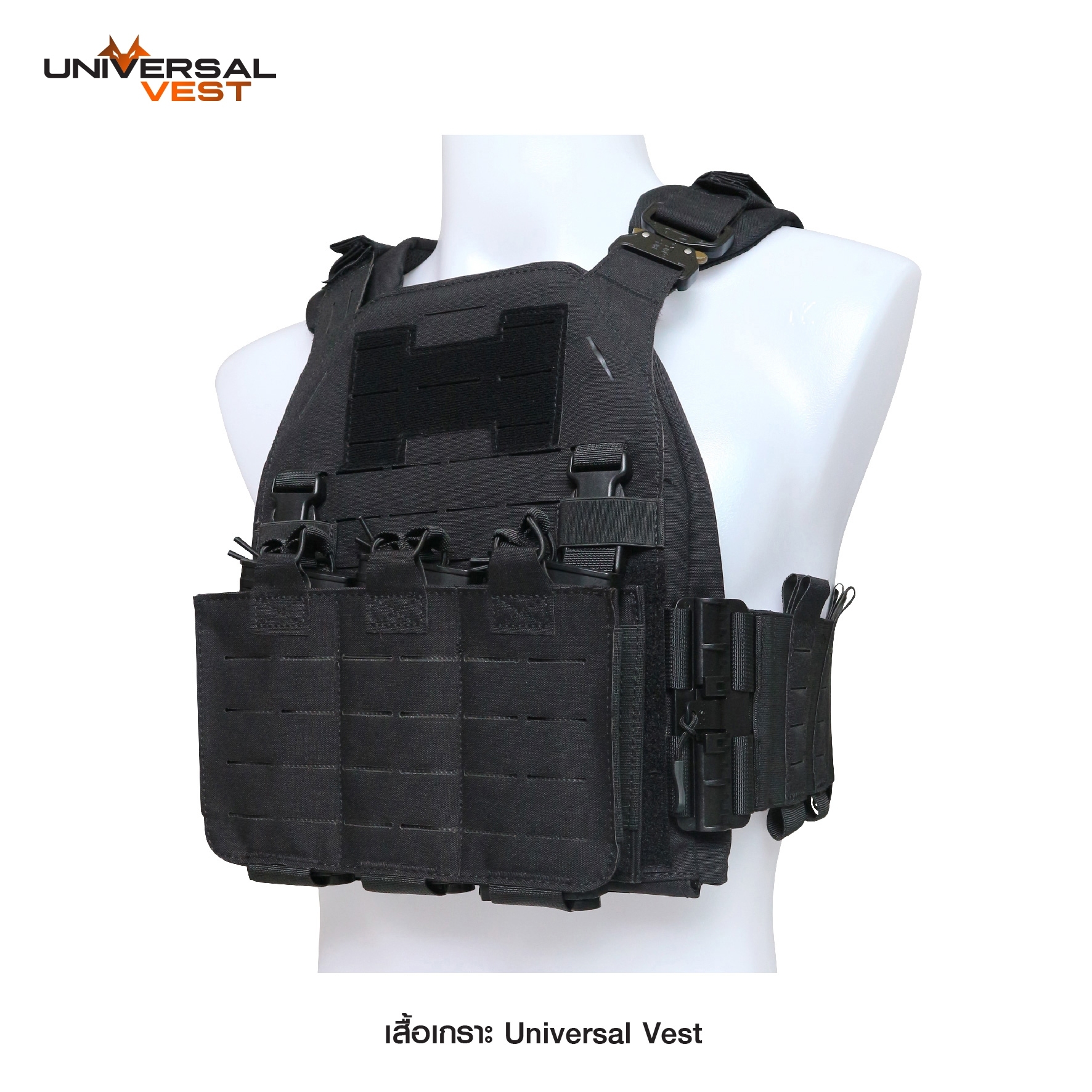 New. เสื้อเกราะ Universal Vest ( Universal Vest ) ♣ ผลิตจากผ้า Nylon 1000D เกรดคุณภาพ ♣ ติดตั้งชุดปลดไว 3 จุด ใช้งานสะดวก ♣ สายโอบข้างยางยืด มีช่องใส่แม็ก 5.56, วิทยุสื่อสาร หรืออุปกรณ์อื่นๆ ได้ รวม 6 ช่อง ♣ มาพร้อมกับซองแม็กกา