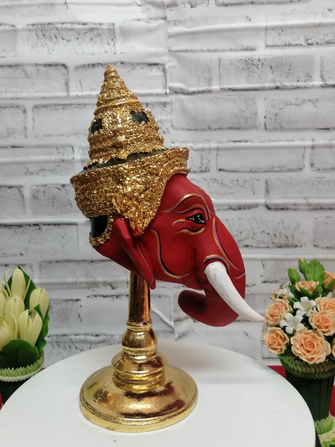 เศียรครู พระพิฆเนศ ขนาด 5 นิ้ว พร้อมฐานทอง (งานเรซิ่น) ทองเค