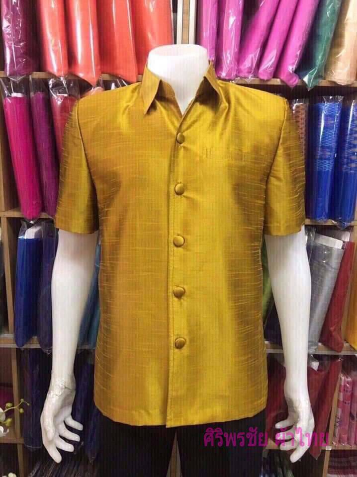 เสื้อสูทชายไหมอิตาลีสีเหลืองทอง เสื้อสูทชายไหมประดิษฐ์ สูทผ้าไทยชายสีเหลืองทอง ซาฟารีผ้าไทยชาย สูทผ้าไหมสีเหลืองทอง,สูทผ้าไทยสีทอง ซาฟารีชายสีเหลืองทองสว่าง สีเหลืองทอง L