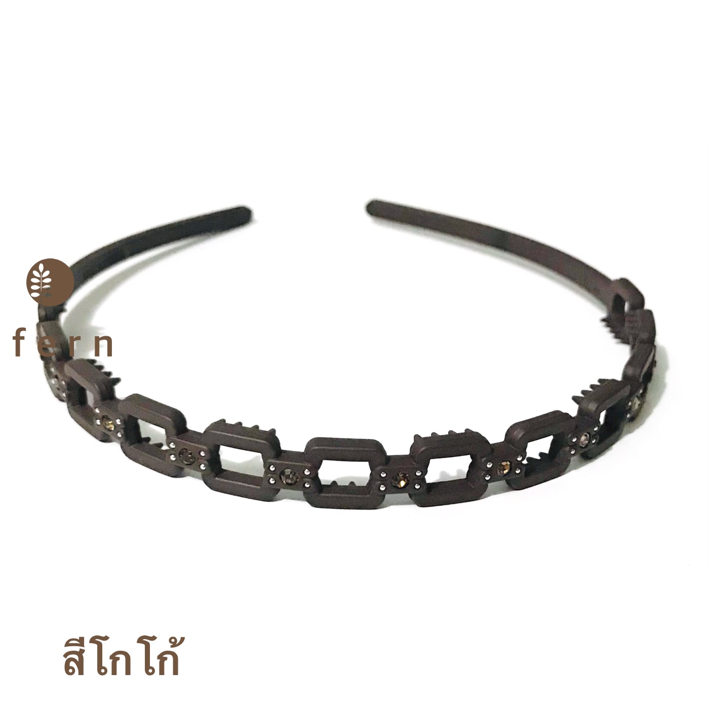 ที่คาดผมเกาหลี สีโกโก้ ลายห่วงเหลี่ยม 12 ข้อ เนื้อแมท พร้อมแต่งเพชรสีทองและหมุดจิ๋ว เล่นไฟสวย งานสวยหวานๆ ยืดหยุ่นสูง ทน ไม่หักง่าย ทรงได้มาตรฐาน ไม่บีบขมับ #MadeinKorea