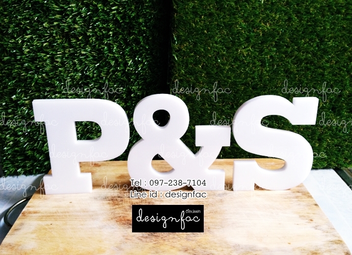 ป้ายร้านคาเฟ่ ตัวอักษรตั้งโต๊ะหรือติดผนัง "P&S" สีขาว สไตล์โมเดิร์น มินิมอล