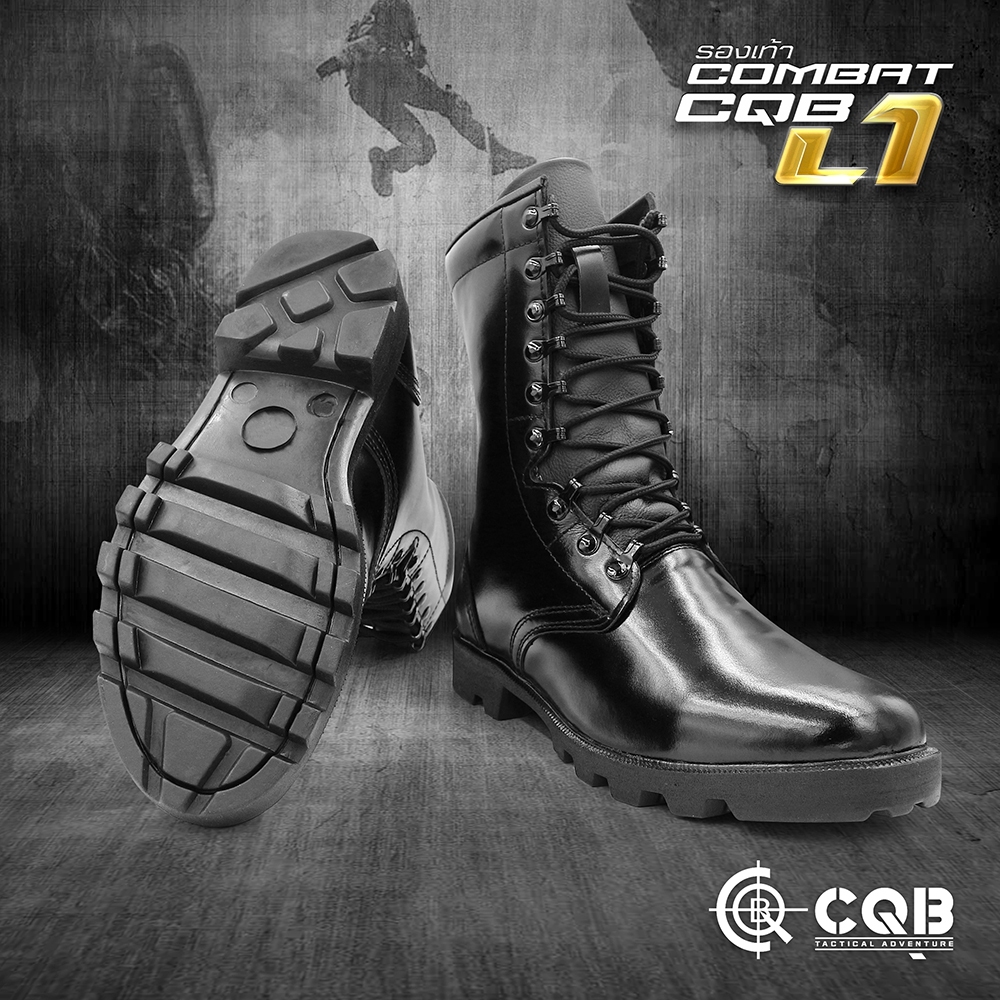 New. New.รองเท้า Combat CQB รุ่น L1# รองเท้าคอมแบท หนังวัวแท้ ออกแบบมาเพื่อรองรับ ขนาด และ รูปร่างเท้าของ คนไทย ทรงเรียวสูง แต่ไม่บีบรัดหน้าเท้า 🚩ตาไก่ปลดไว 9 รู ความสูงจากพื้น 10 นิ้ว 🚩น้ำหนักเบา หนังมีความนุ่มใส่สบาย 🚩รองพื้นนิ่ม