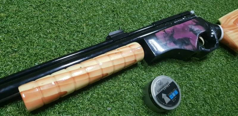 อัดลมSharpRiverหม้อลมโต .22cal. Slide Pump Air Rifle เบอร์2 ✔Made in Indo ✔แรง 600Fps. ✔Body Wood ไม้ ✔Slide Pump 3-5 ครั้ง ✔ป้อนกระสุนทีละนัดยิง ✔ลำกล้อง Barrel 67cm ✔มาพร้อมศูนย์หน้า-หลัง เหล็ก ✔หว