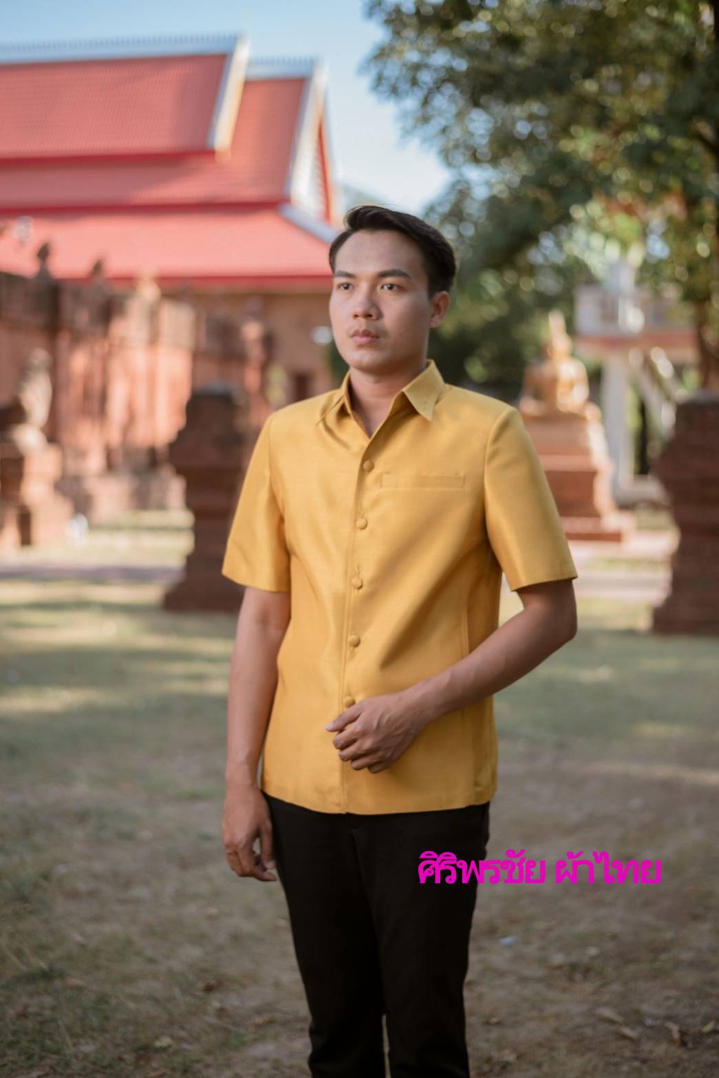 เสื้อสูทชายไหมแพรทิพย์ เสื้อสูทชายไหมประดิษฐ์ สูทผ้าไทยชาย ซาฟารีผ้าไทยชาย สูทผ้าไหมแพรทิพย์ สูทผ้าไทย ซาฟารีชาย เหลืองทอง S