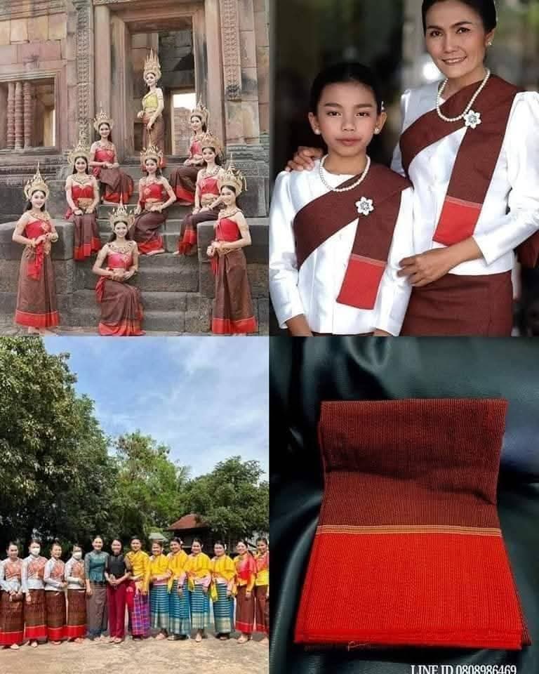 ผ้ามัดหมี่ตีนแดง ผ้าซิ่นตีนแดง ผ้าฝ้ายตีนแดง ผ้าทอพื้นเมือง บุรีรัมย์ ลายอัปสรา 4 เมตร